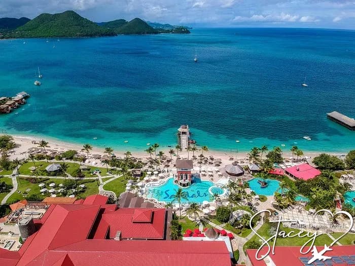 Sandals Grande St. Lucian resort on a peninsula surrounded by the Caribbean Sea
