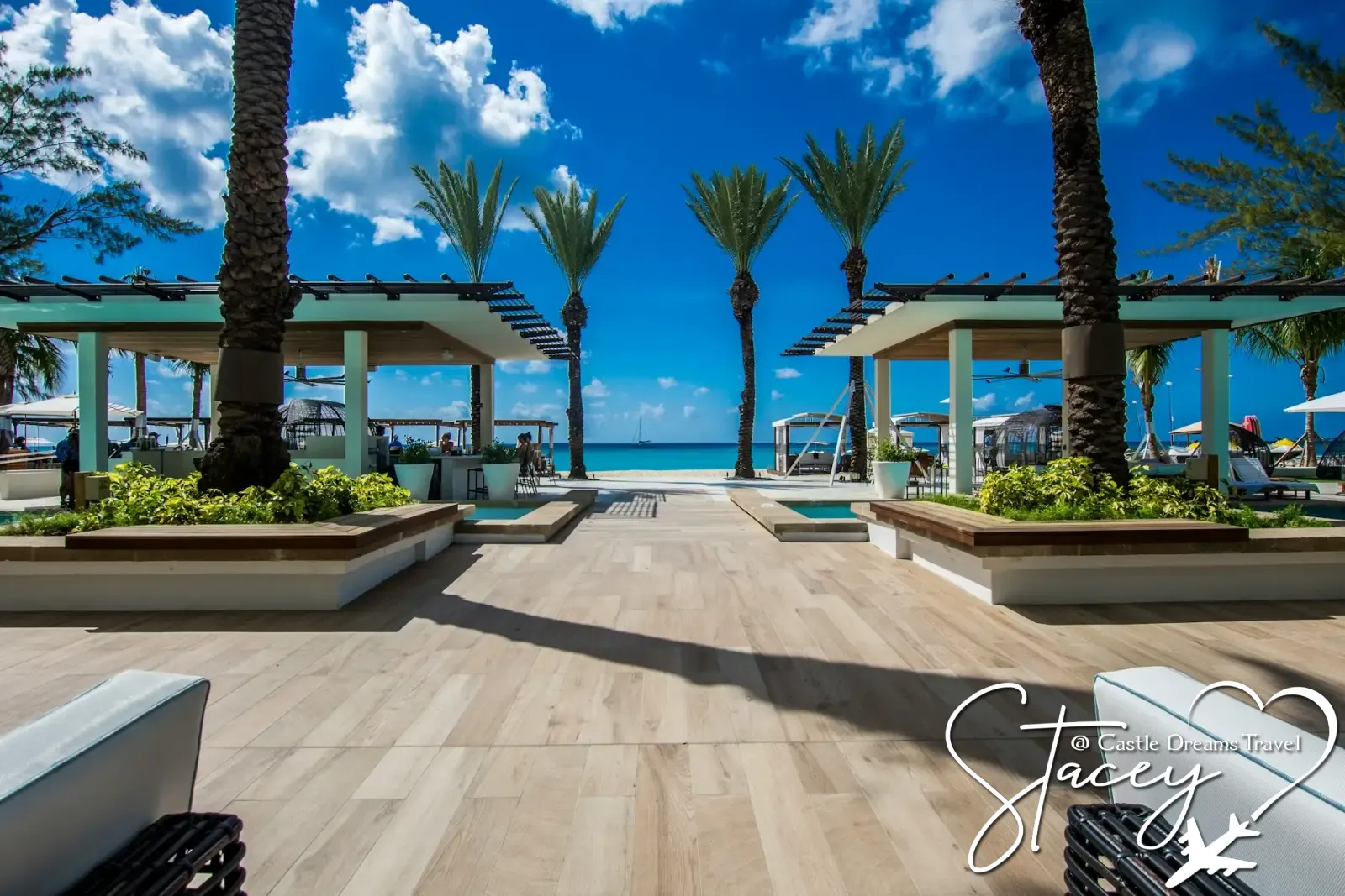 Sandals resort beachfront with white sand and turquoise Caribbean water