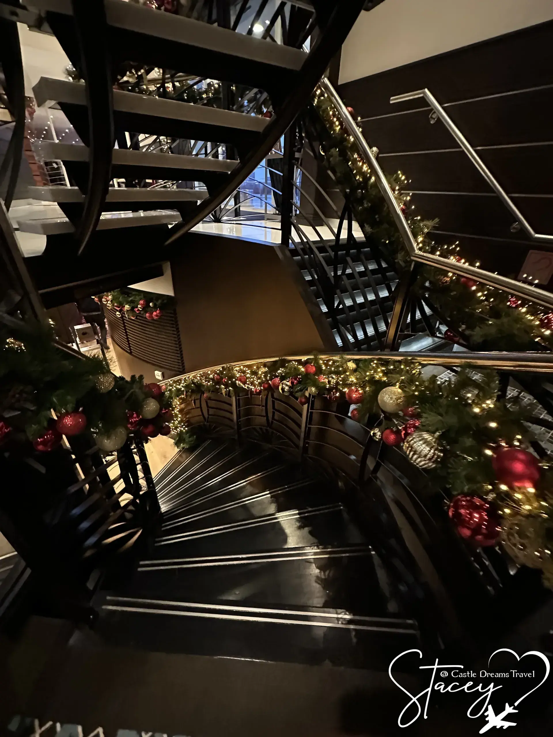 Grand staircase dressed in garland on an AmaWaterways Christmas markets cruise