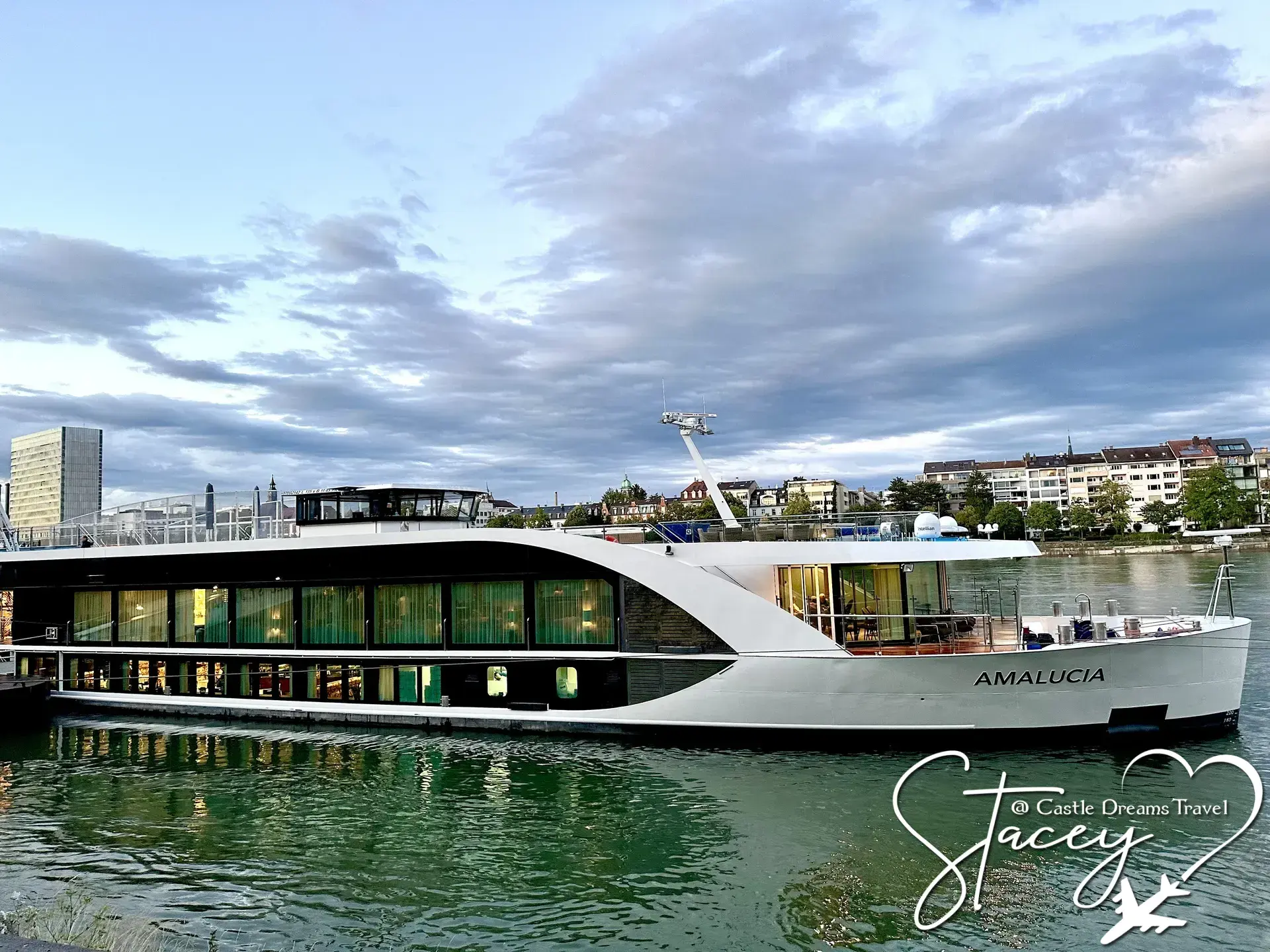 AmaLucia river cruise ship seen across the water