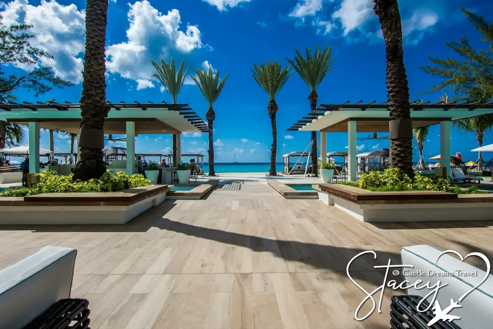 Sandals resort beachfront with white sand and turquoise Caribbean water