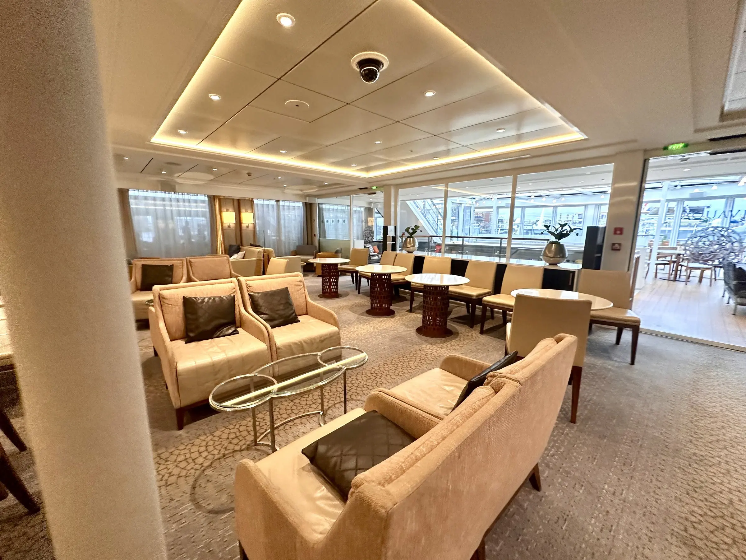 The Scandinavian-styled main lounge of a Viking Longship