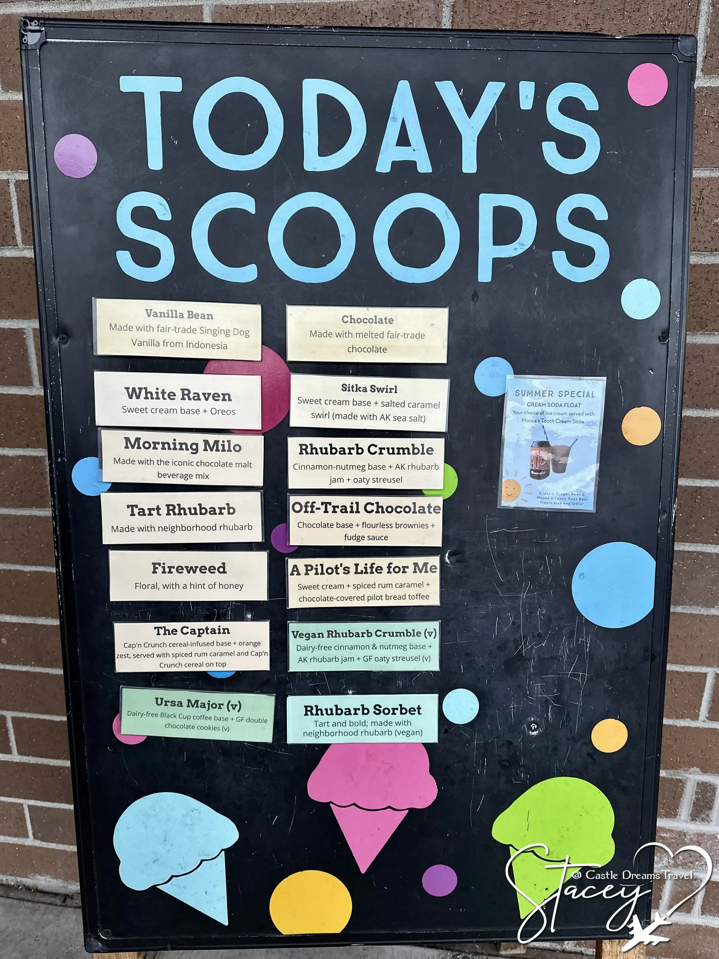 The Today's Scoops chalkboard outside Wild Scoops in Anchorage