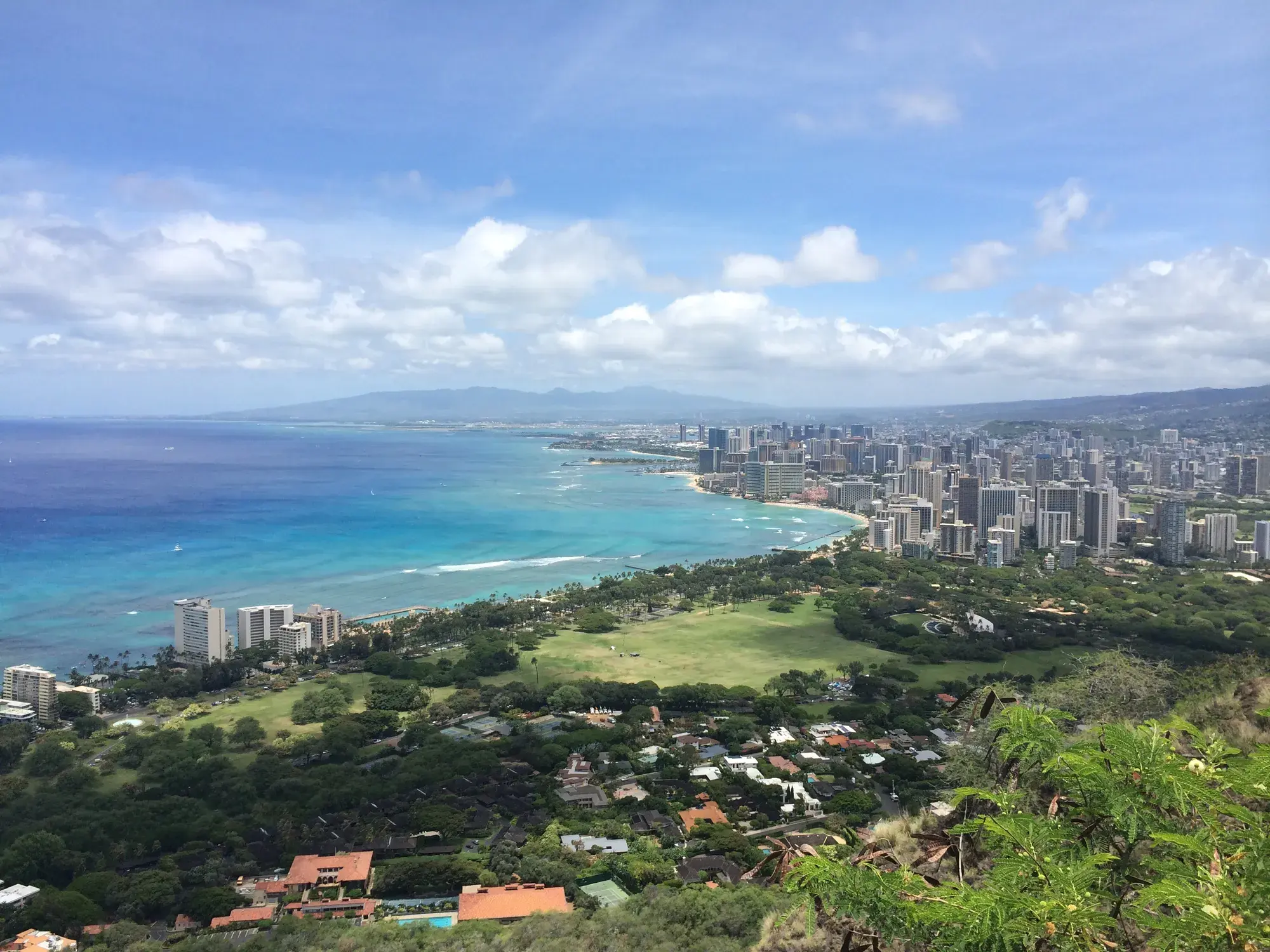 View of Waikiki Beach and the Honolulu skyline from the top of Diamond Head, Oahu